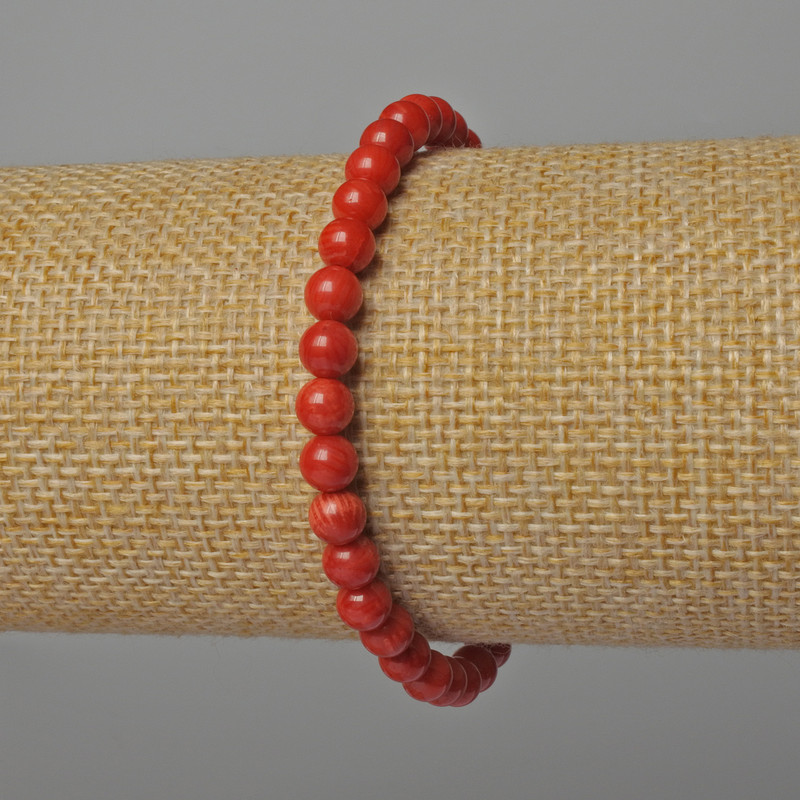 Bracelet Coral natural smooth bead, diameter 5mm±, length 18cm± (stretch)