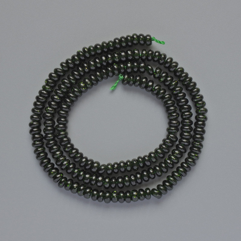 Green Aventurine Beads Synthetic Smooth Rondelle, 4x2 mm diameter, 39 cm length on thread