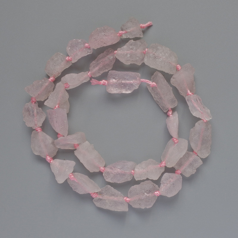 Pink Quartz Beads natural unpolished stone faceted, diameter from 8x10 to 12x17mm±, thread length 39cm±