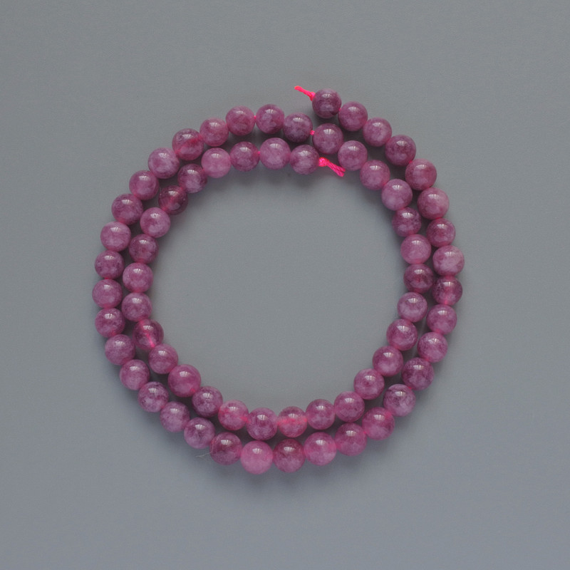 Tourmaline Rubellite Beads Natural Stone Smooth Sphere, diameter 6mm±, length 39cm ± on thread