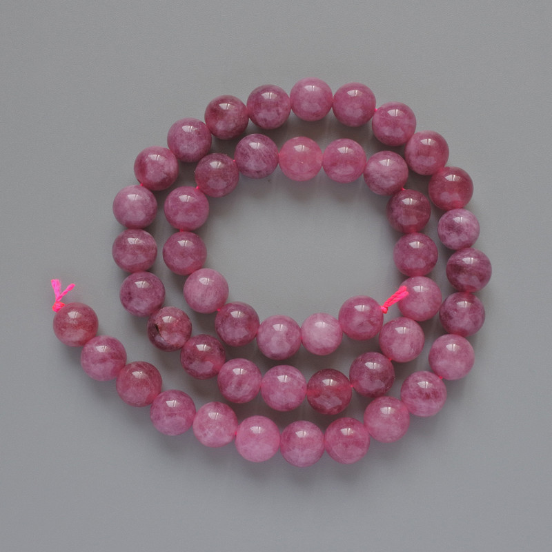 Tourmaline Rubellite Beads natural stone smooth sphere, diameter 8mm±, length 39cm ± on thread