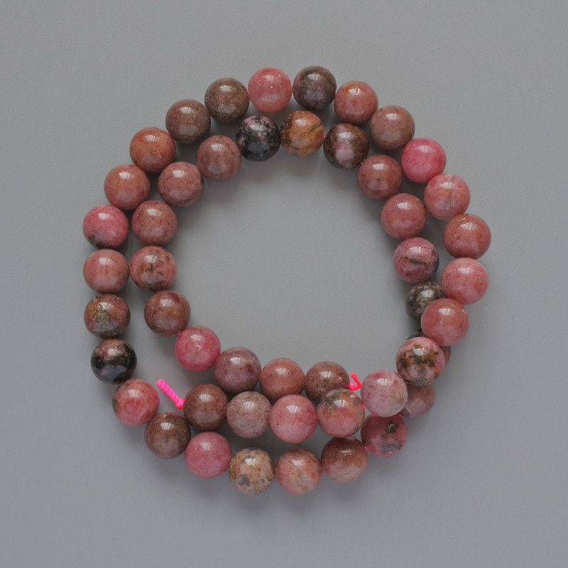 Rhodonite Beads natural stone smooth round bead, diameter 8mm±, length 39cm ± on thread