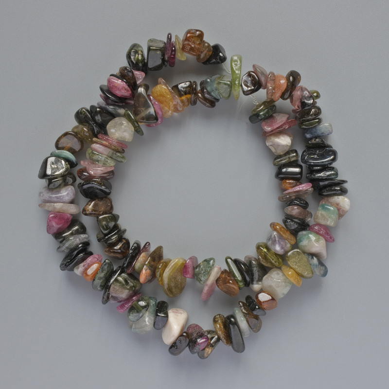 Natural Tourmaline Beads - Turquoise natural stone chip, diameter 9x3mm, length 40cm on thread