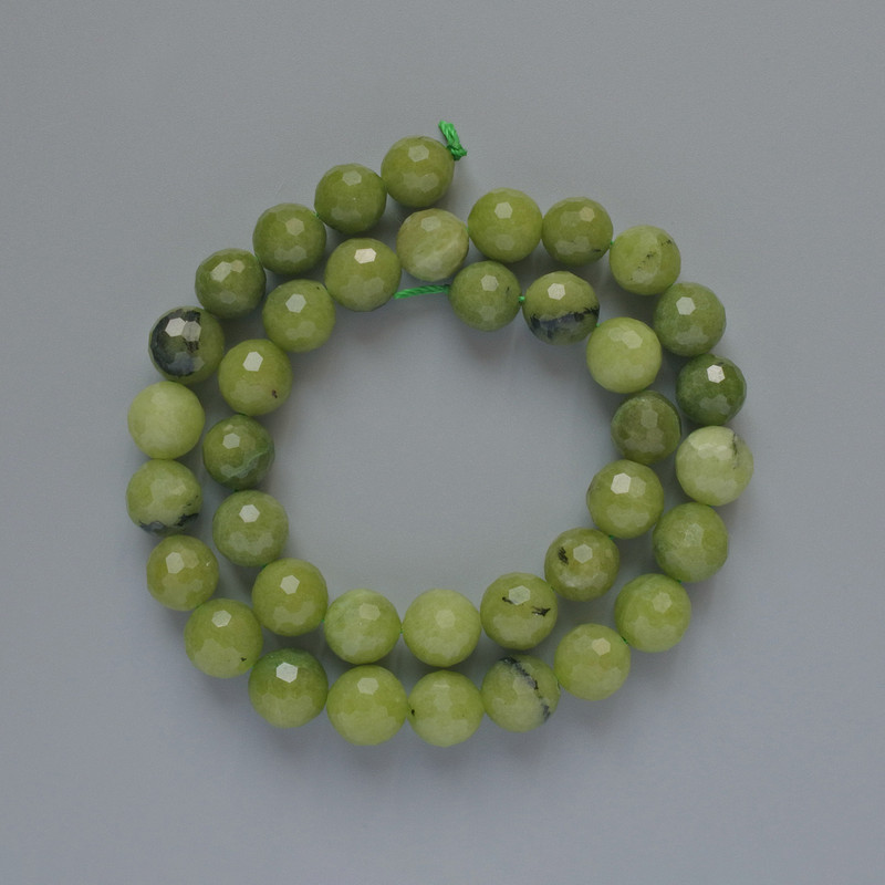 Jadeite Beads Canadian Natural Stone Faceted Round Beads, 10mm Diameter ±, 38cm Length ± on Thread