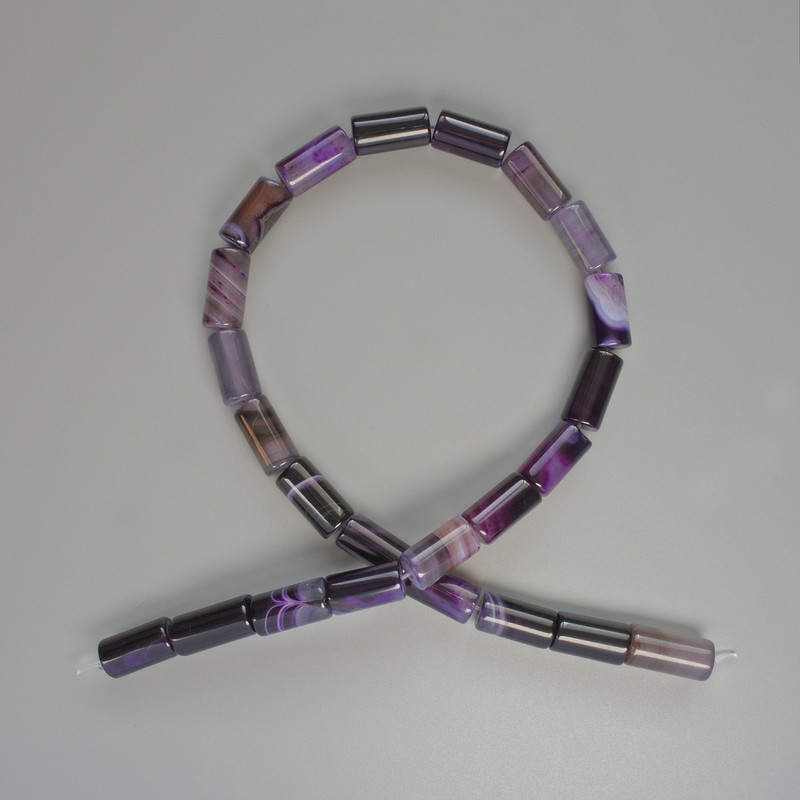 Agate Beads Violet Natural Stone Cylinder, diameter 8x16mm±, length 38cm± on fishing line