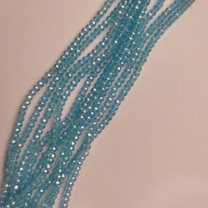 Beads Czech Crystal on Thread Blue with Gasoline Finish, Faceted Rondelle, Ø ~3.5×2.5 mm, 38 cm length