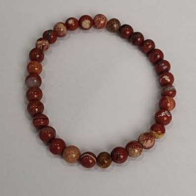 Red Jasper Bracelet, natural stone, smooth round beads, diameter 6(±)mm, length 18cm (stretch)