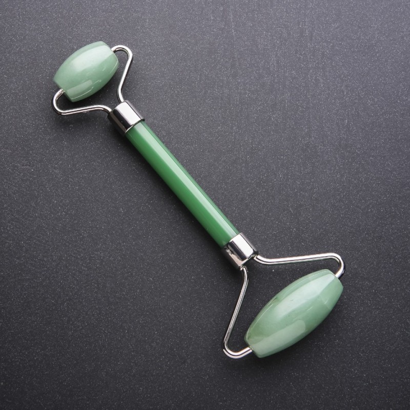 Natural Jade Stone Massager, 14 cm, Silver Metal