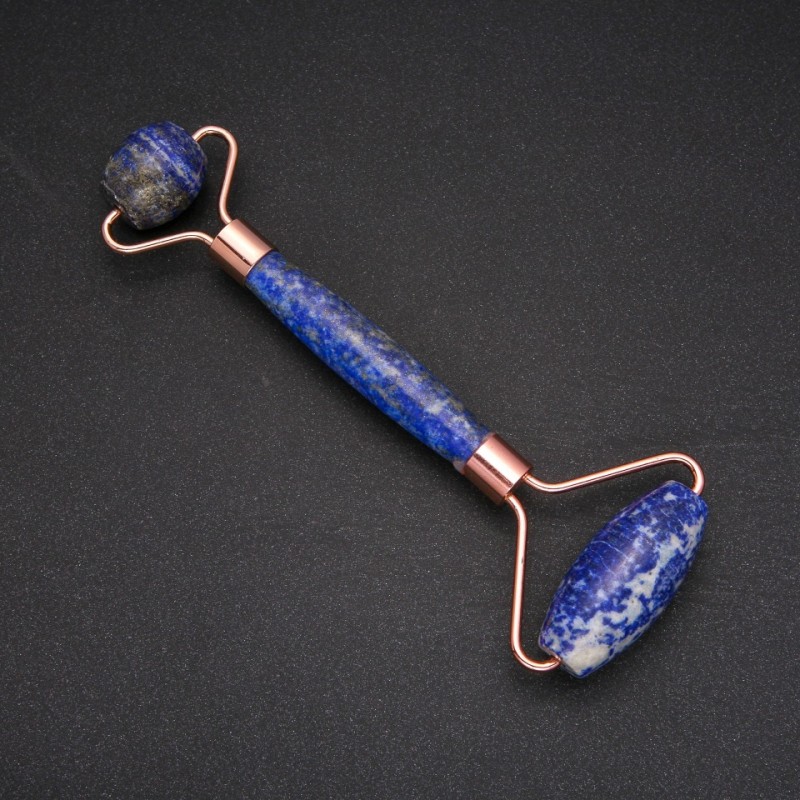 Lapis Lazuli Double-Sided Stone Massager, 14.5 cm, with Gold-Tone Metal