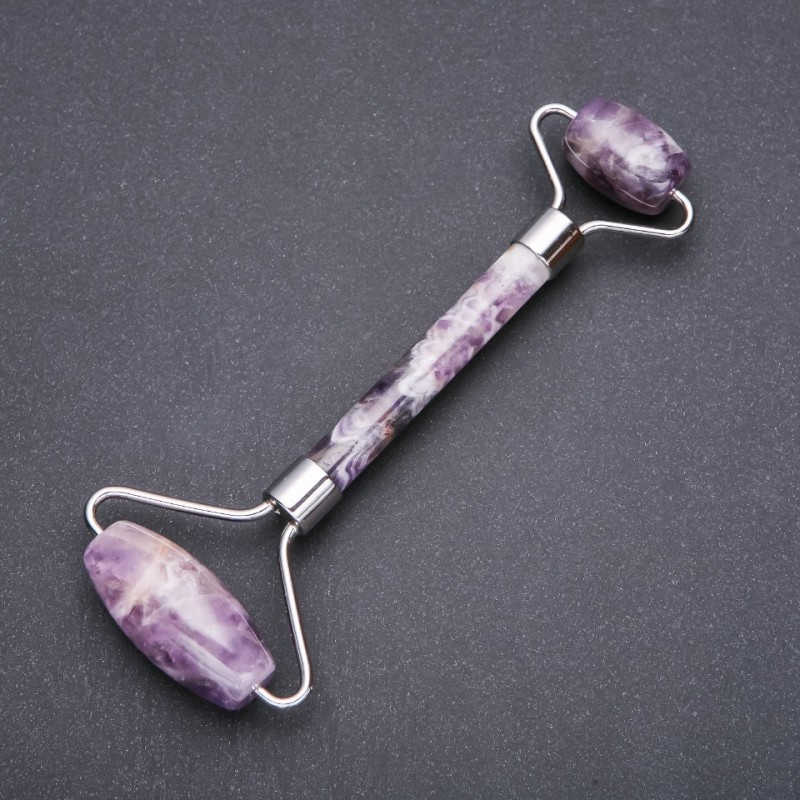 Amethyst Stone Massager, double-sided, 14.5 cm, silver metal