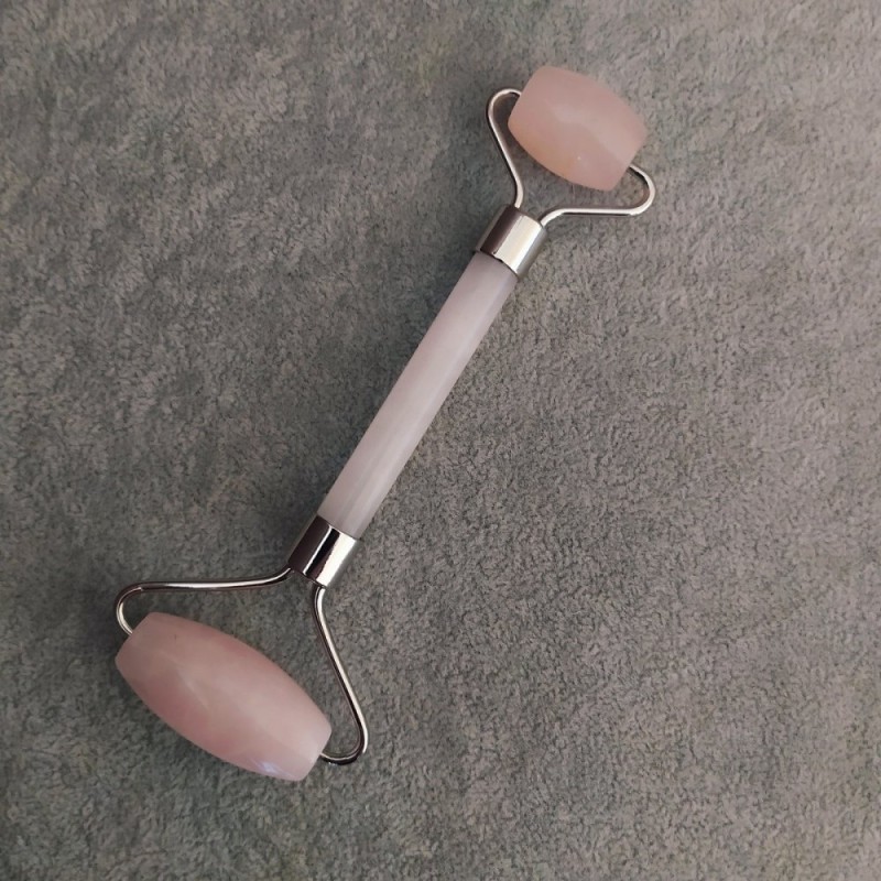 Pink Quartz Dual-Sided Massager, 14.5 cm, Silver Metal