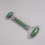 Oval roller massager with Malachite, double-sided, length 14.5 cm, silver metal
