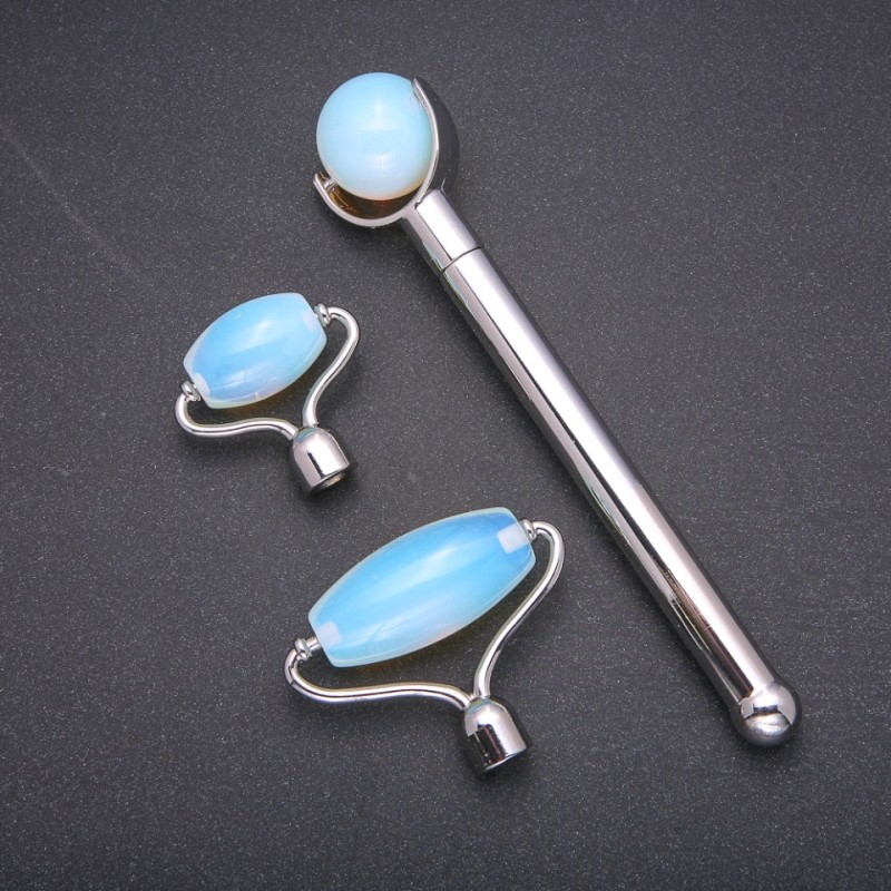 Moonstone Massage Tool Set with 3 Attachments, Silver Metal