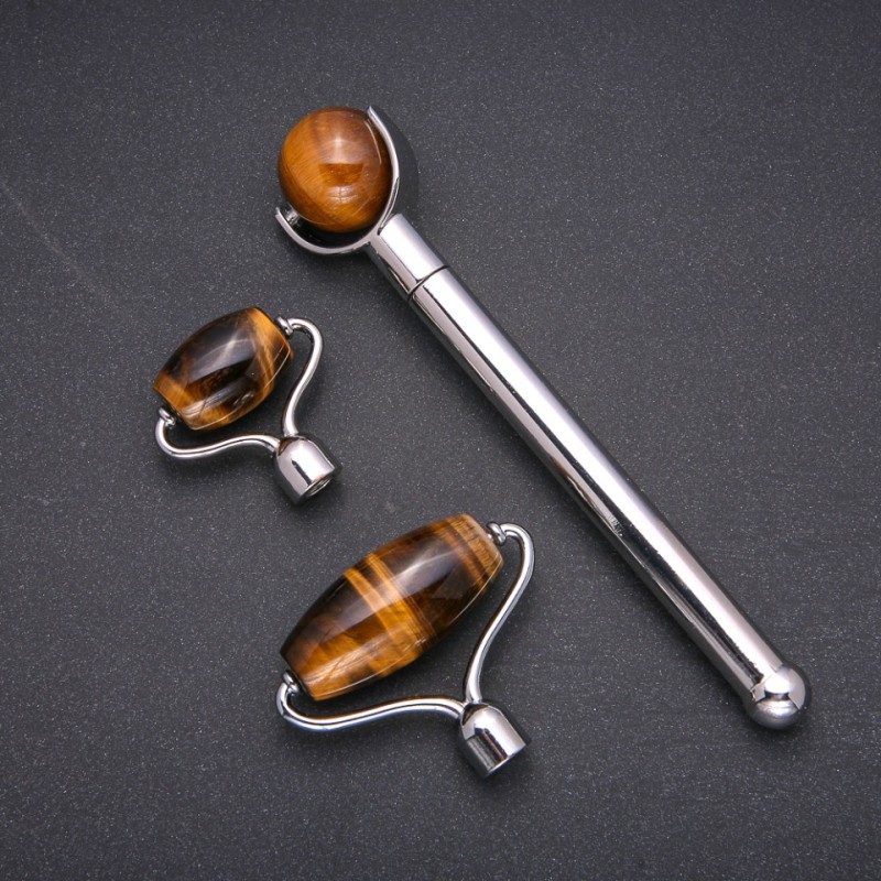 Tiger's Eye Massager set with 3 attachments silver metal