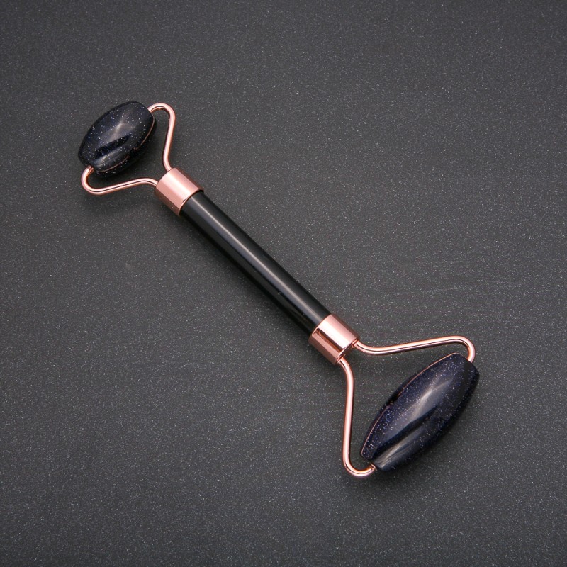 Roller massager with Aventurine Night of Cairo blue sand, length 14.5 cm, copper metal color