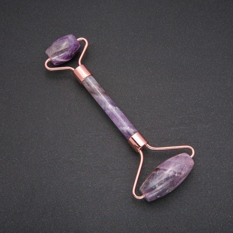 Roller Massager with Natural Amethyst, Gold Metal, length 14.5 cm
