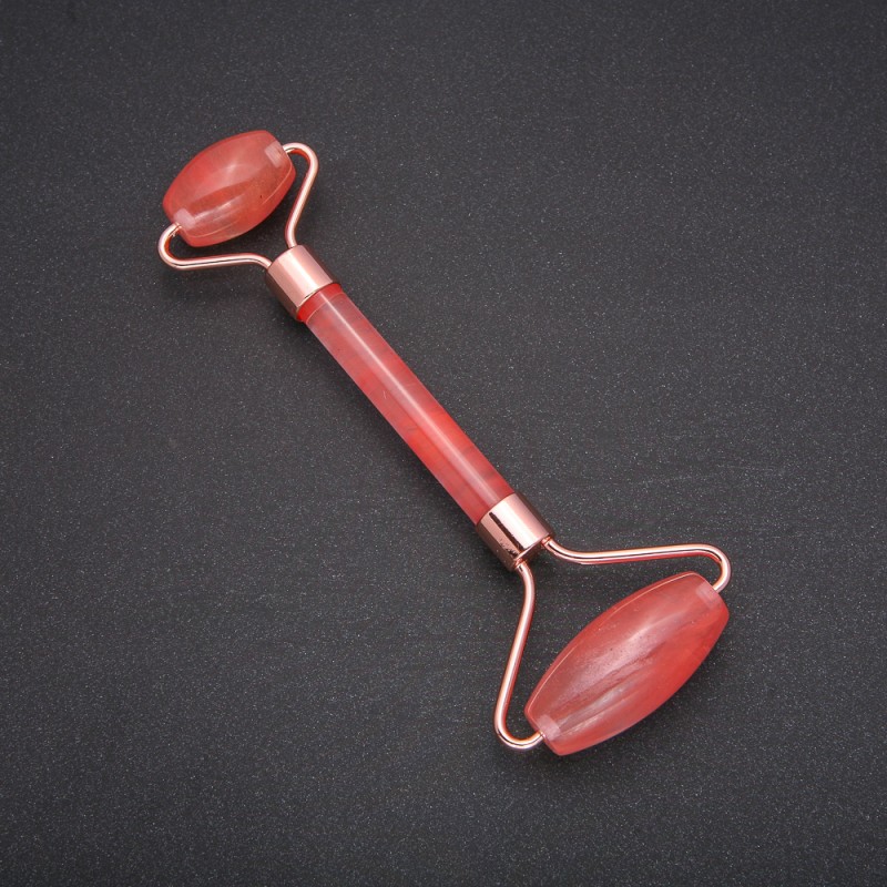 Rolikon Massager with Chalcedony Stone, Golden Metal, length 14.5mm