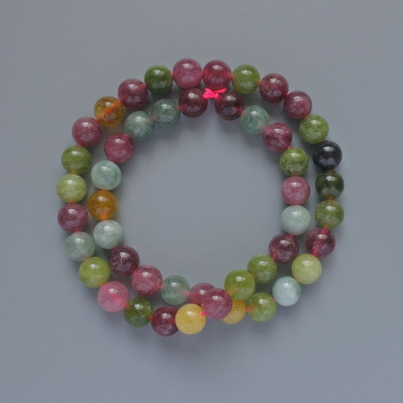 Tourmaline Beads Natural Stone Smooth Sphere, 8mm diameter, 38cm length on thread