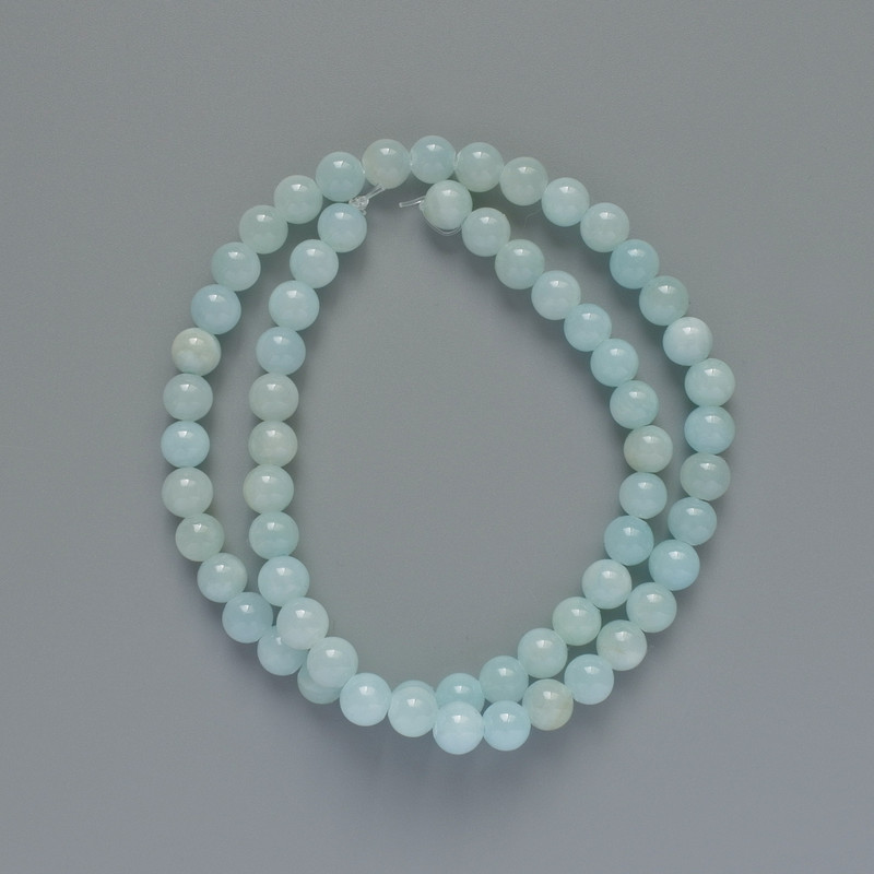 Aquamarine Beads (artificial acrylic) smooth sphere, diameter 6mm±, length 40cm± on thread