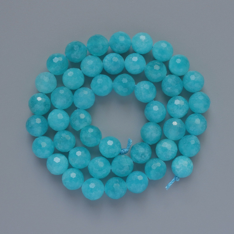 Aquamarine Beads natural stone faceted round, diameter 8mm ±, length 38cm ± on thread
