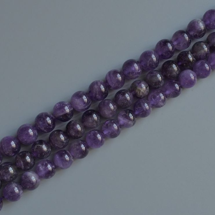 Amethyst Beads Natural Stone Smooth Round 10mm Diameter, 39cm+/- Length on Thread