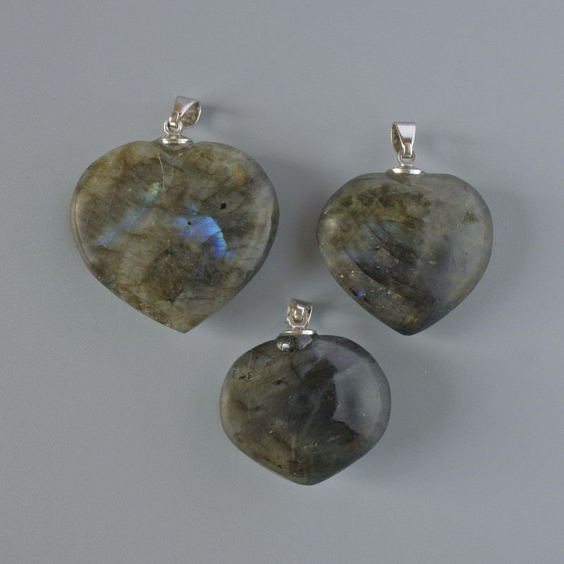 Pendant "Heart" Labradorite natural stone, diameter assortment 32x36mm+