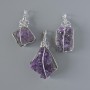 Amethyst Druzy Pendant in Silvered Setting, Natural Stone, Assorted Sizes from 16x38mm to 28x44mm+