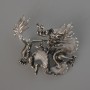 Brooch Pendant Dragon Black and Gray Enamel, Silver Metal 44x37mm