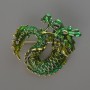 Brooch Pendant Dragon green enamel and olive enamel, golden metal 42x42mm