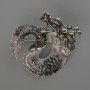 Brooch Pendant Dragon Black and Gray Enamel, Silvered Metal 42x42mm