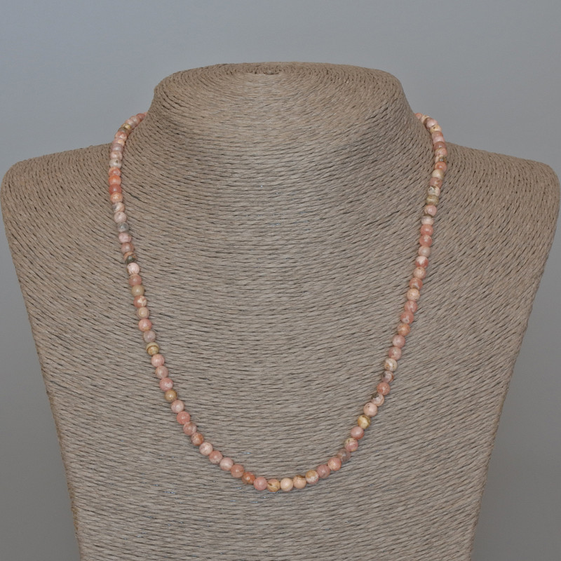 Necklace Rhodonite Natural Stone Smooth Bead, 4.5 mm diameter ±, length 48 cm ±