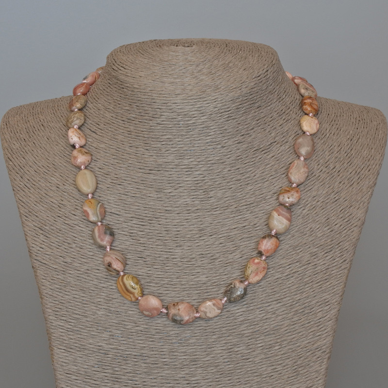 Rhodonite Natural Stone Faceted Beads, 10×13 mm ±, Necklace 48 cm ±