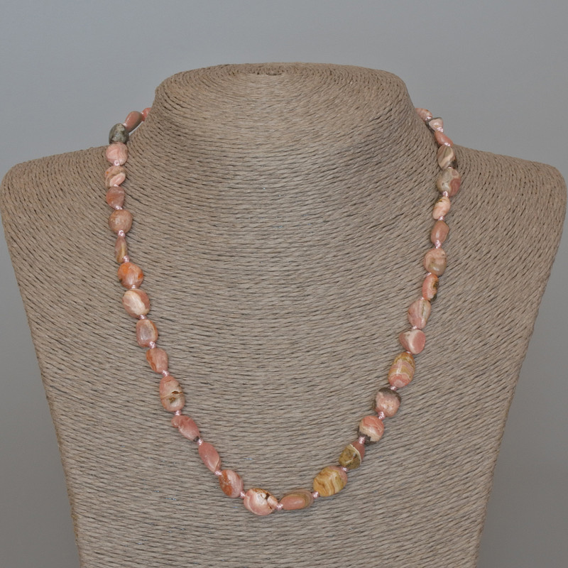 Necklace Rhodonite Natural Stone Faceted, 8x10mm, length 48 cm