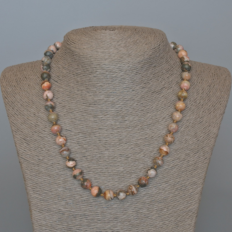 Rhodonite Natural Stone Necklace Bead, polished round 8.5mm diameter+, length 49cm+