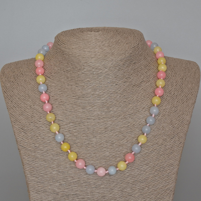 Morganite Necklace, Natural Stone, Smooth Round Beads, 8.5mm diameter, 49cm length