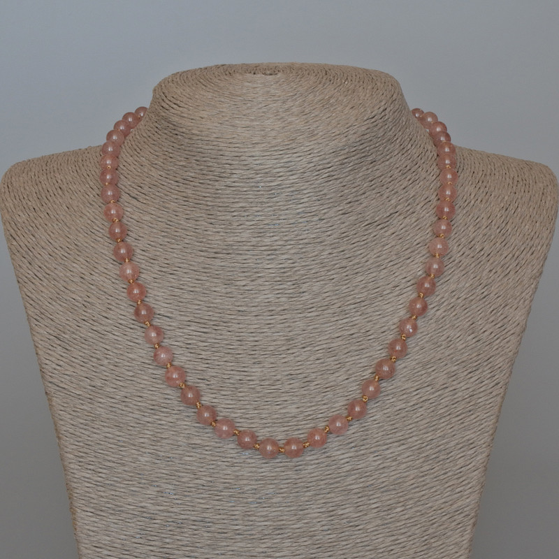 Strawberry Quartz Necklace natural gemstone smooth bead, diameter 6.5mm±, length 48cm±