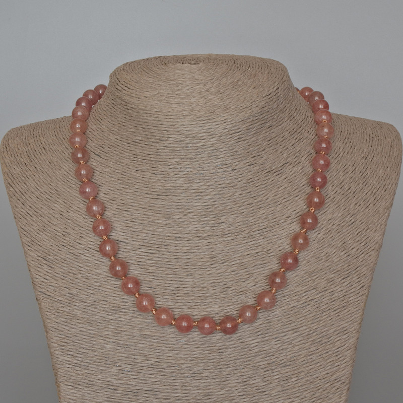 Strawberry Quartz Necklace natural stone smooth bead, diameter 8.5mm, length 47cm