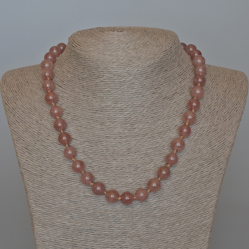 Strawberry Quartz Necklace, natural stone, smooth round beads, diameter 10.5 mm ±, length 48 cm ±