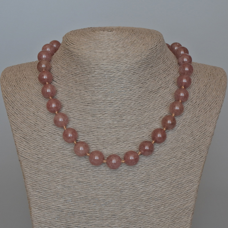 Strawberry Quartz Necklace with Smooth Beads, 12.5mm diameter, length 47 cm