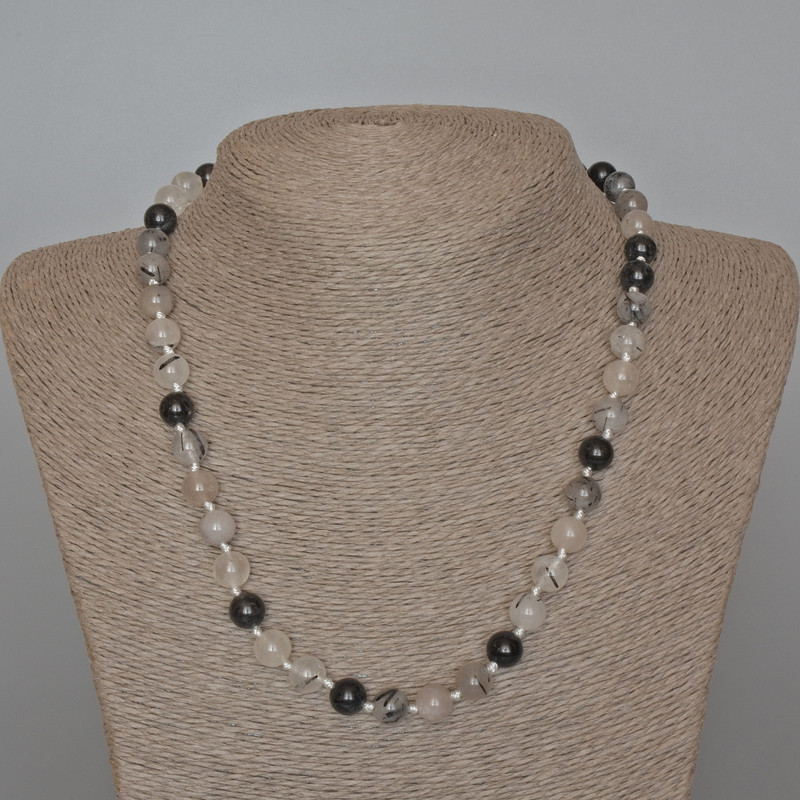 Rutilated Quartz Beads, Hairy Quartz, Natural Stone, Smooth Round Beads, diameter 8.5 mm, length 49 cm