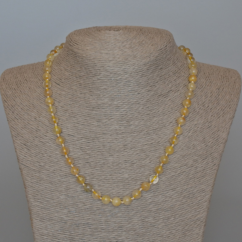 Rutilated Quartz Necklace Hairy Quartz natural stone smooth bead, diameter 6.5mm+-, length 49cm+-