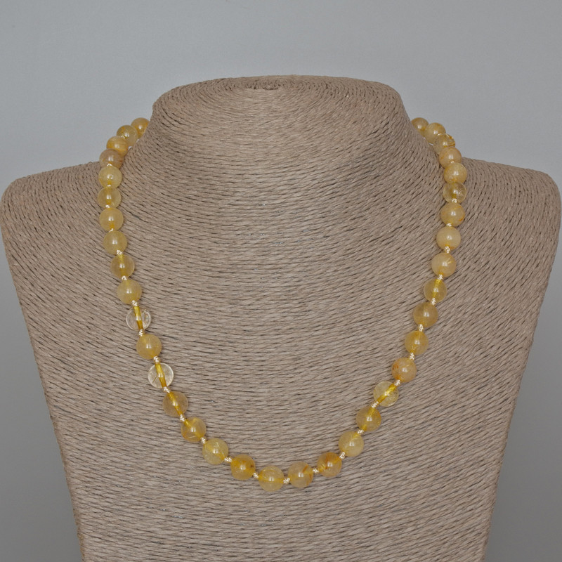 Rutilated Quartz Necklace Hairy (Hair Quartz) Natural Stone Smooth Bead, diameter 8.5mm ±, length 48cm±