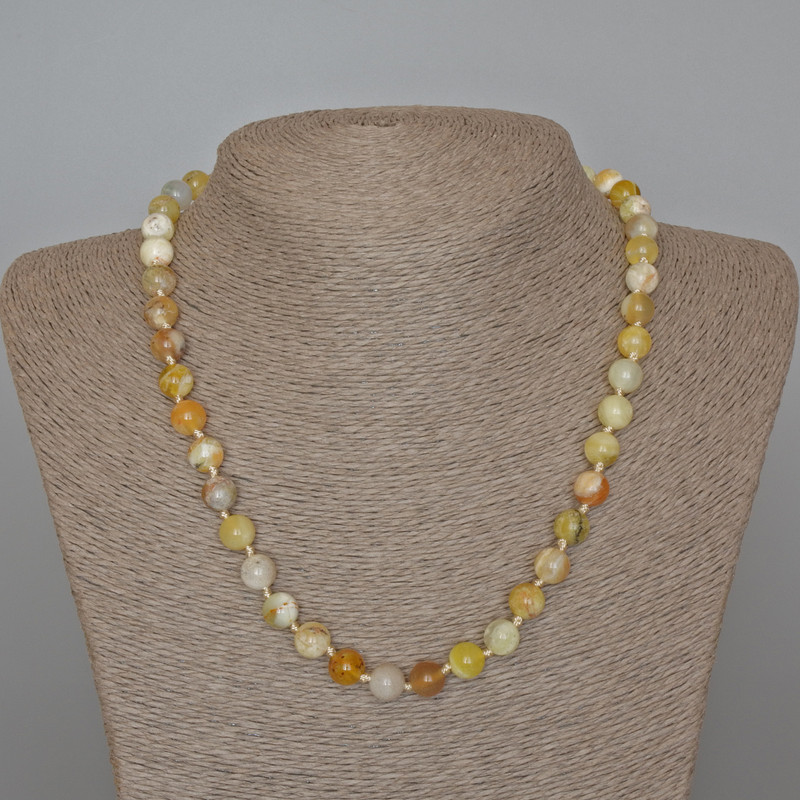 Necklace Yellow Opal Natural Stone Smooth Bead, diameter 8mm,+- length 48cm+-