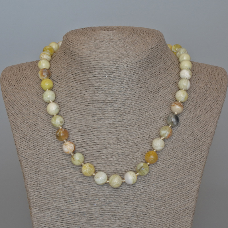 Necklace Yellow Opal Natural Stone Smooth Ball, diameter 10.5mm ±, length 49cm ±