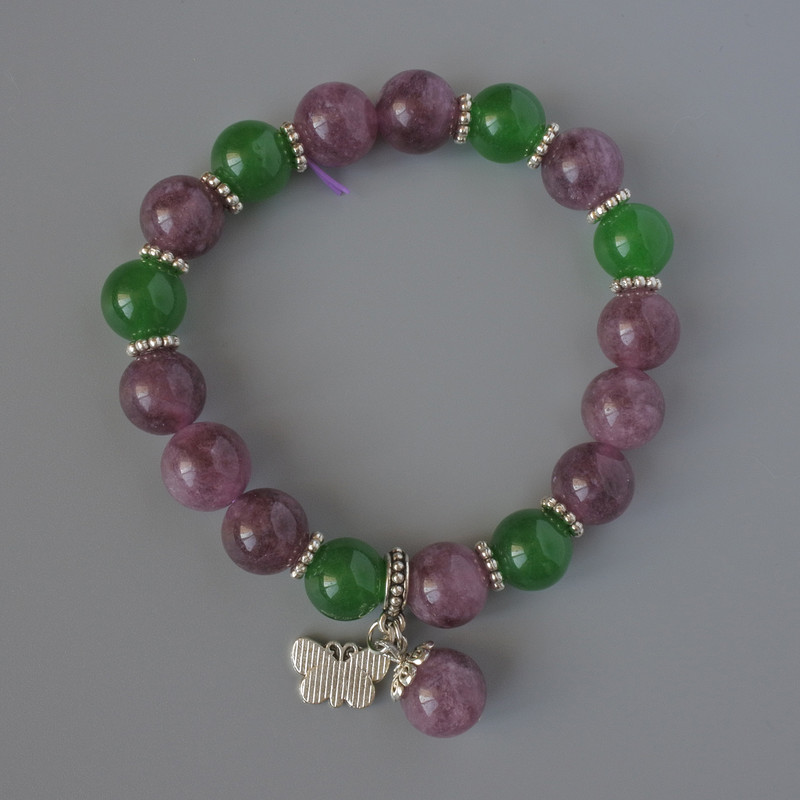 Bracelet Tourmaline Rubyelit and Chrysoprase smooth beads, diameter 10mm±, length 18cm ± with metal accents (stretch)