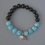 Shungite and Turquoise Bracelet (individual) smooth bead, 10mm diameter ±, length 18cm ± with metal inlays (stretch)