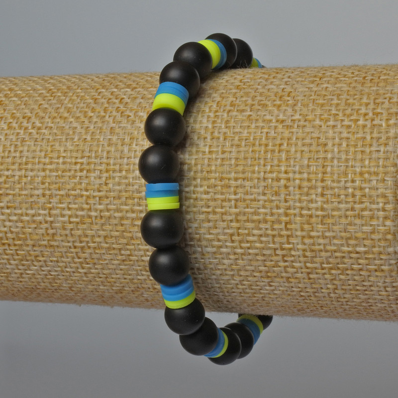 Bracelet "Ukraine" Shungite (single) and Polymer Clay, 8mm diameter, 6×1mm±, length 18cm ± (stretch)