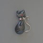 Brooch Pendant Cat Black Pearlized Enamel with Rhinestones, Crystals, Silver Metal 25x39mm