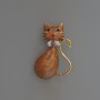 Brooch Pendant Cat Brownish Pearl-Effect Enamel with Rhinestones, Crystals, Gold-Tone Metal 25×39mm