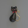 Brooch Pendant 'Cat' with black enamel, rhinestones, gold-tone metal 25x39mm